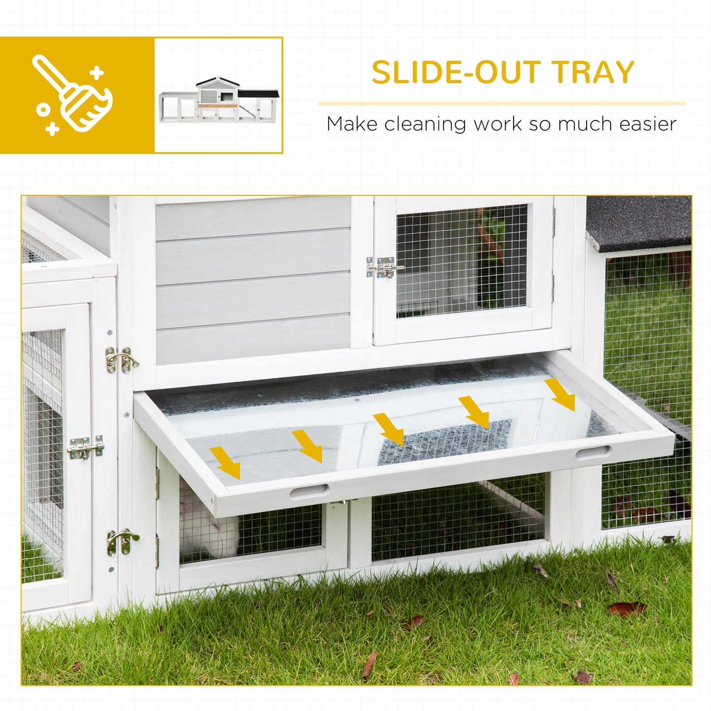 PawHut Large Rabbit Hutch Outdoor, Guinea Pig House, 7.4Ft 2 Tiers Bunny Run Cage with Rabbit Run for 2-4 Rabbits - Grey