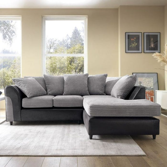 Harley Cord Fabric Corner Sofa - Black-Right Facing