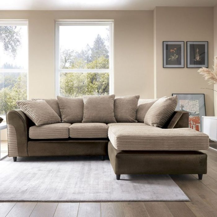 Harley Cord Fabric Corner Sofa - Brown-Right Facing