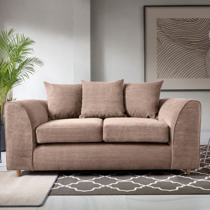 FURCO Brown Jumbo Cord 2-Seater Sofa with Comfort Cushions and Solid Wood Frame