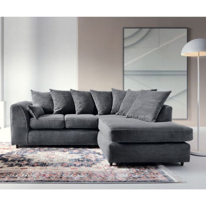 FURCO Grey Cord Chenille Chaise Corner Sofa - Right Facing, Modern Design