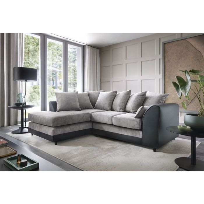 Dilan Fabric Corner Sofa - Black-Left Facing