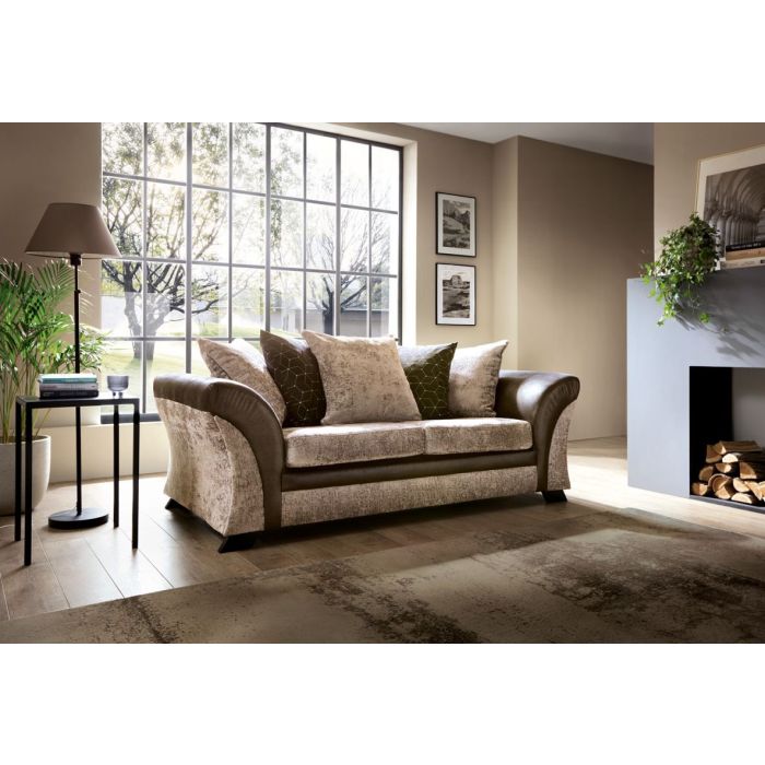 Faro Modern Style Crushed Chenille 3 Seater Sofa - Brown Fabric