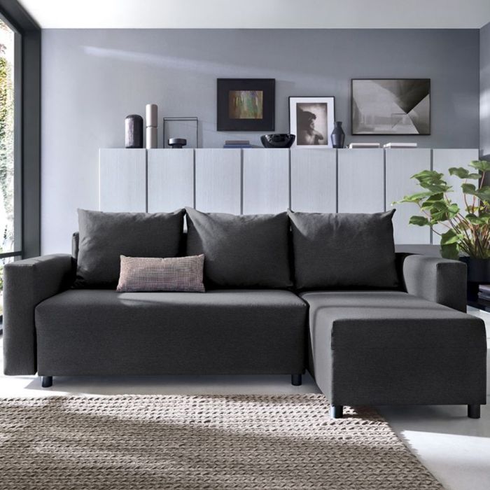 Osllo Corner Sofabed - Black-Right Facing Fabric