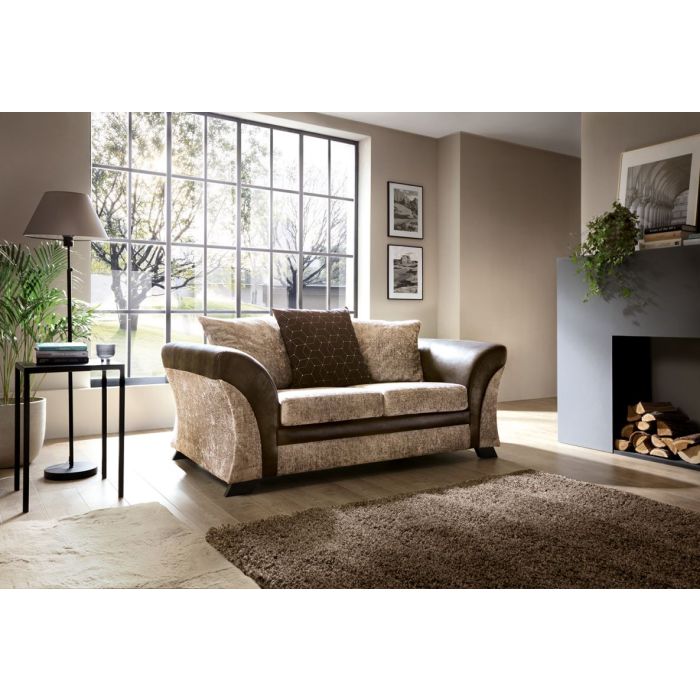 Faro Modern Style Crushed Chenille 2 Seater Sofa - Brown Fabric