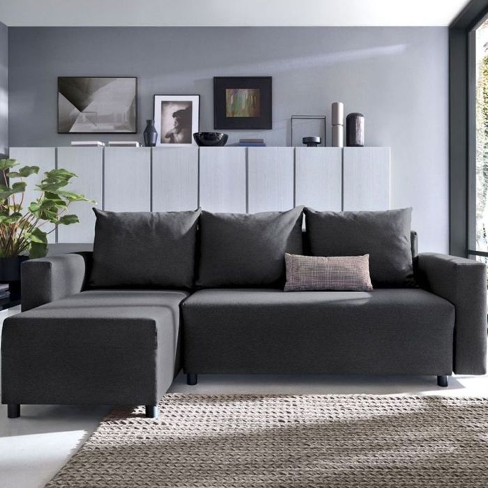 Osllo Corner Sofabed - Black-Left Facing Fabric