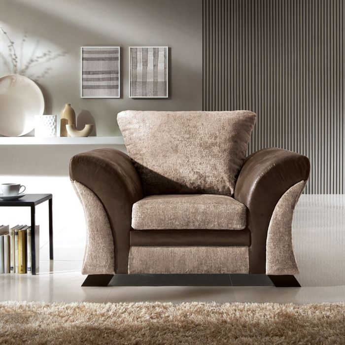 Farrow Crushed Chenille Armchair with Scrolled Arms - Brown Upholstery