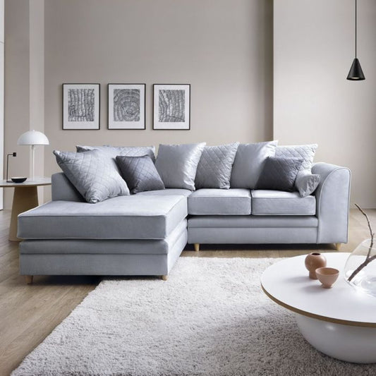 Chic Velvet Corner Sofa - Light Grey Fabric