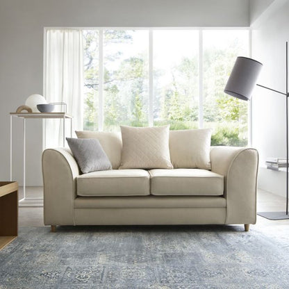 Modern Cream Velvet 2-Seater Sofa with Scatter Back Cushions