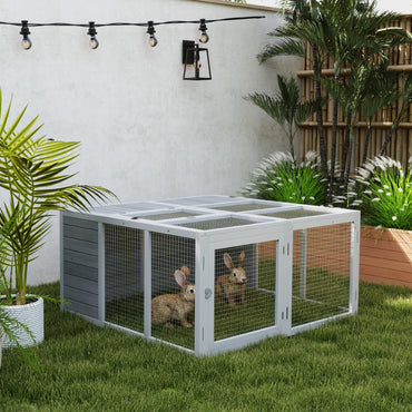 PawHut Rabbit Hutch with Openable Foldable Roof, Light Grey