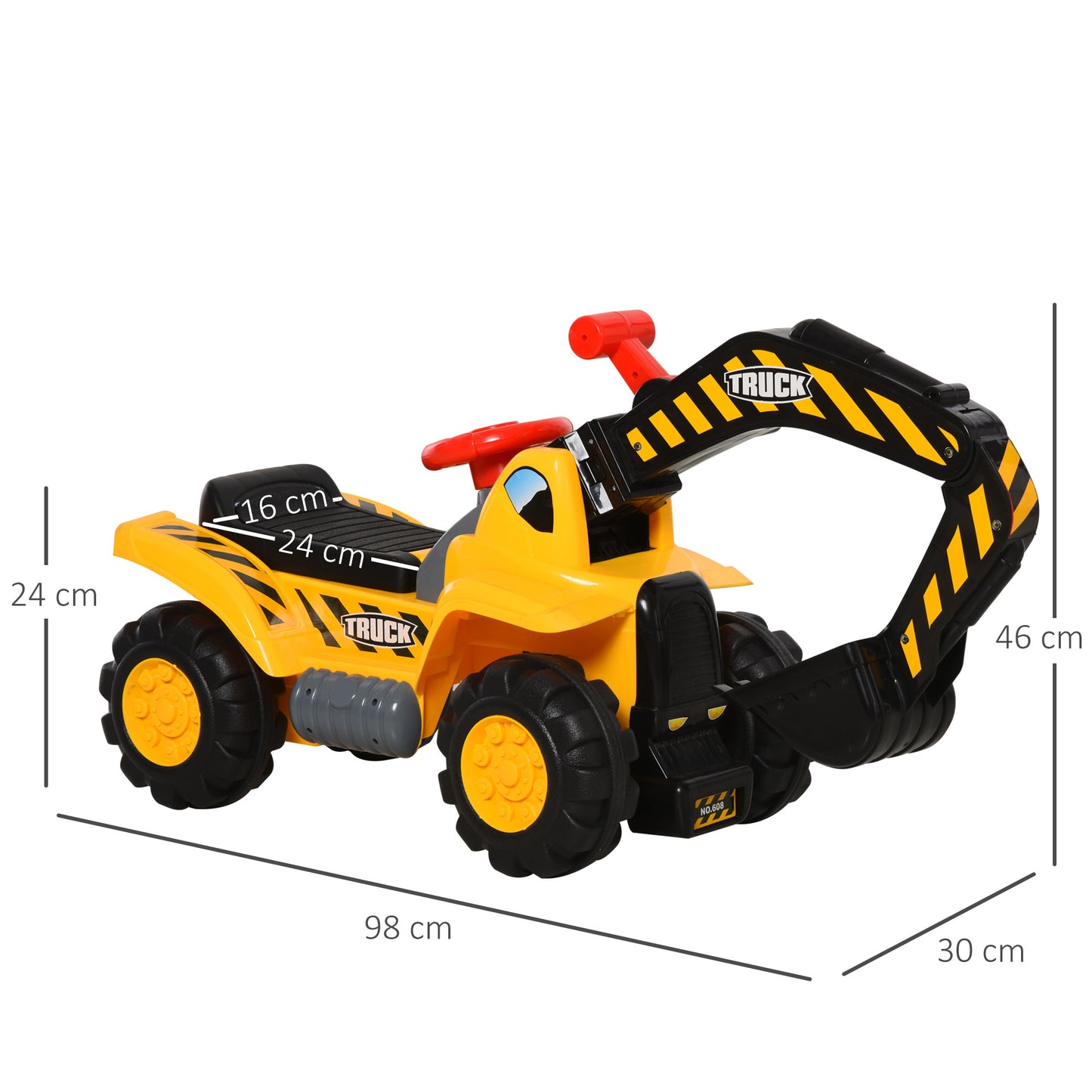 HOMCOM ids Ride On Excavator Digger w/ Storage Basketball Net Steering NO POWER Wheel Vehicle Truck Toy