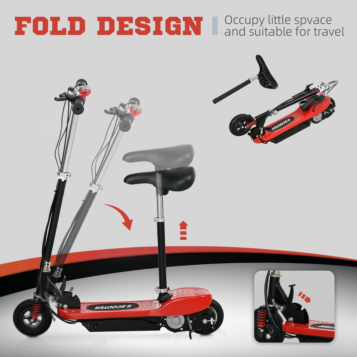 HOMCOM teel Ride on Powered Scooter, Folding E-Scooter with Warning Bell, 15km/h Maximum Speed, for 4-14 Years Old, Red