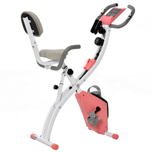 HOMCOM -in-1 Folding Exercise Bike with 8-Level Magnetic Resistance, Arm Resistance Band, Pulse Sensor, Pink