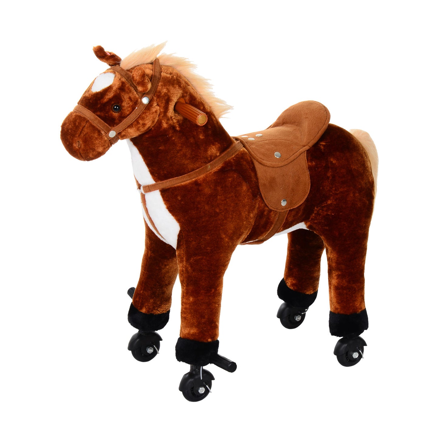 HOMCOM lush Walking Horse Ride On Toy with Wheels and Realistic Sounds Rocking Horse for Girls Boys 3+ Years Old, 50cm Tall, Brown