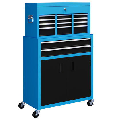 HOMCOM ortable Tool Box, Metal Tool Chest on Wheels with 6 Drawers for Garage and Workshop, Blue