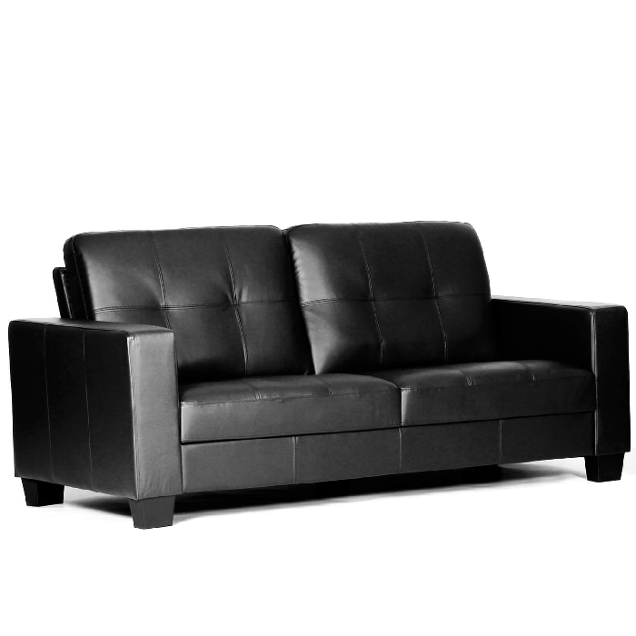 Wadrqua Elegant Black Bonded Leather 3-Seater Sofa - Luxurious Comfort & Minimal Assembly