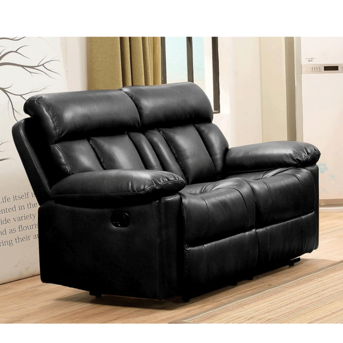 Reclining Boulder Leather Effect 2-Seater Sofa - Luxurious Black Comfort for Modern Living