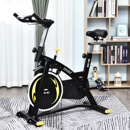 HOMCOM tationary Exercise Bike, Aerobic Indoor Training, Upright Cycling Cardio Workout, Home Fitness Racing Machine with 10KG Flywheel, LCD Monitor & Phone Holder, Yellow