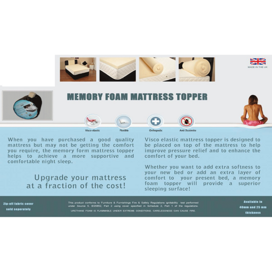 Marysville 40mm Memory Foam Mattress Topper - Orthopedic Comfort for 3ft Single Bed