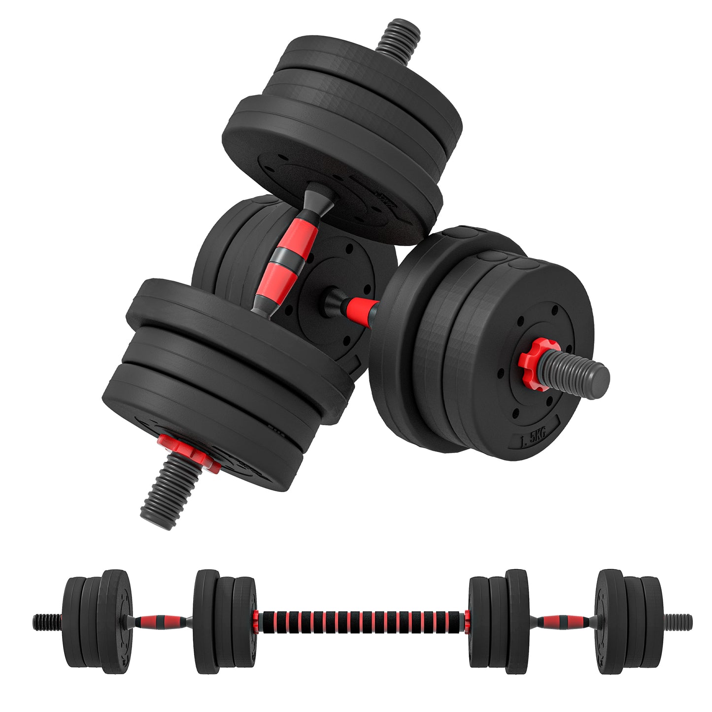 HOMCOM 0kg 2 IN 1 Adjustable Dumbbells Weight Set, Dumbbell Hand Weight Barbell for Body Fitness, Lifting Training for Home, Office, Gym, Black