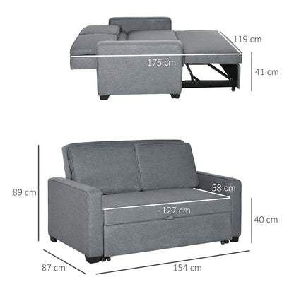 HOMCOM ouble Sofa Bed Click Clack Sofa Bed Pull Out Bed with Adjustable Backrest for Living Room and Bedroom Grey