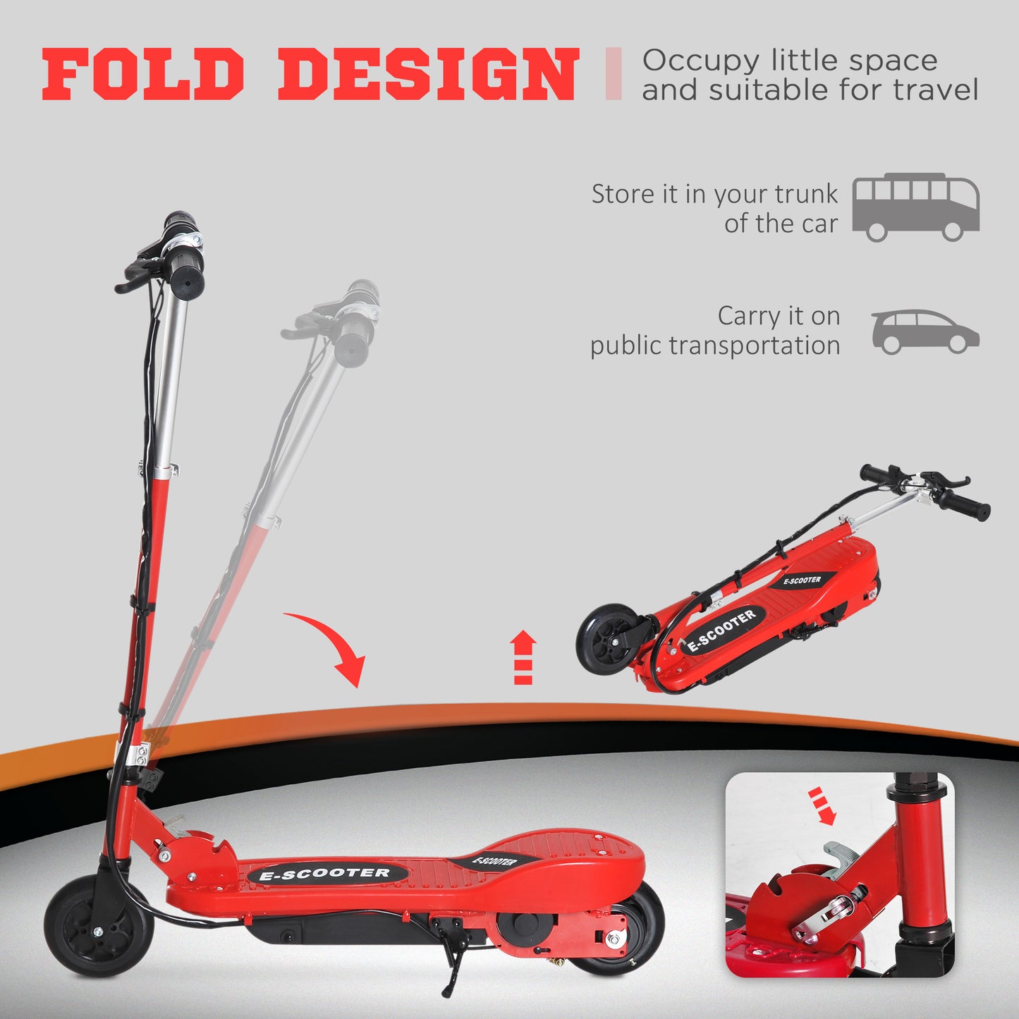 HOMCOM olding Electric Kids Scooter Ride on Age 7-14, Red/Black