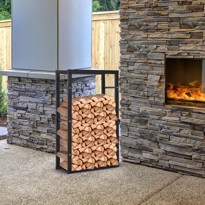 HOMCOM etal Firewood Log Holder Tall Firewood Rack Indoor Outdoor Fireplace Wood Storage Shelf with Side Rails, Rust-Resistant, Black, 60W x 25D x 100H cm