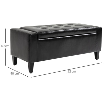 HOMCOM U Leather Storage Ottoman Bench Storage Chest Tufted Ottoman Cube w/ Flipping Top 92L x 40W x 40H cm Black