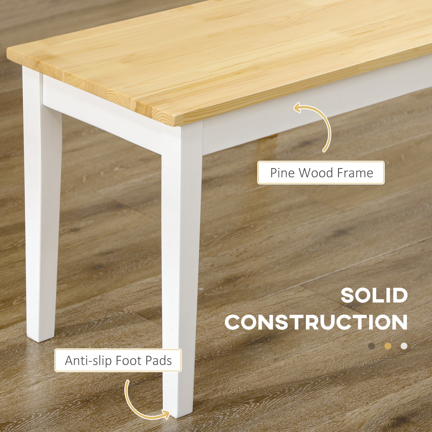 HOMCOM 02 cm Wood Dining Bench for 2 People, Wooden Bench for Kitchen, Dining Room, Entryway, White