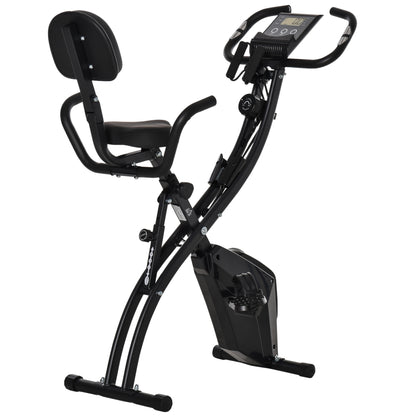 HOMCOM -in-1 Folding Exercise Bike with 8-Level Magnetic Resistance, Arm Resistance Band, Pulse Sensor, Black