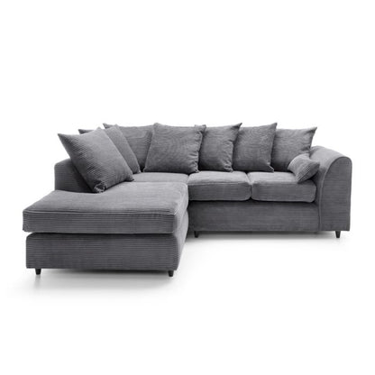 FURCO Grey Left-Facing Chaise Corner Sofa in Soft Cord Chenille Fabric