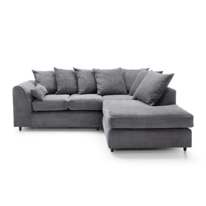 FURCO Grey Cord Chenille Chaise Corner Sofa - Right Facing, Modern Design