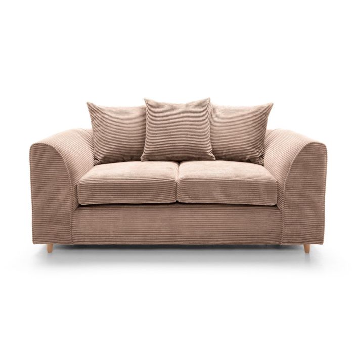 FURCO Brown Jumbo Cord 2-Seater Sofa with Comfort Cushions and Solid Wood Frame