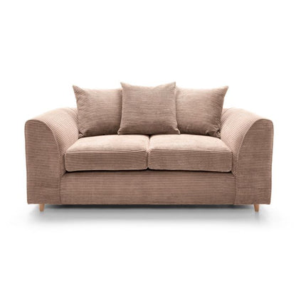 FURCO Brown Jumbo Cord 2-Seater Sofa with Comfort Cushions and Solid Wood Frame