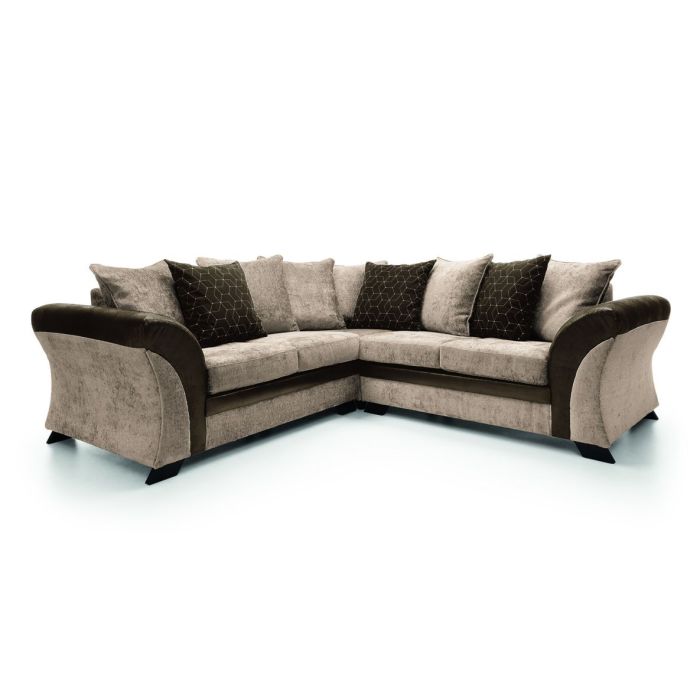 Faro Modern Style Crushed Chenille Fabric Corner Sofa - Brown