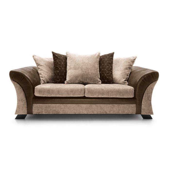 Faro Modern Style Crushed Chenille 3 Seater Sofa - Brown Fabric