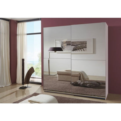 Quinn Compact 2 Door Mirrored Sliding Wardrobe in White - 135cm Storage Solution by Furco