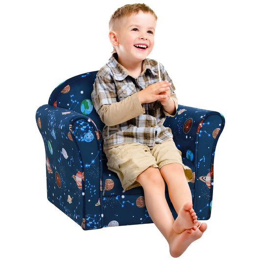 HOMCOM ids Planet-Themed Armchair, with Non-Slip Feet, Wooden Frame - Blue