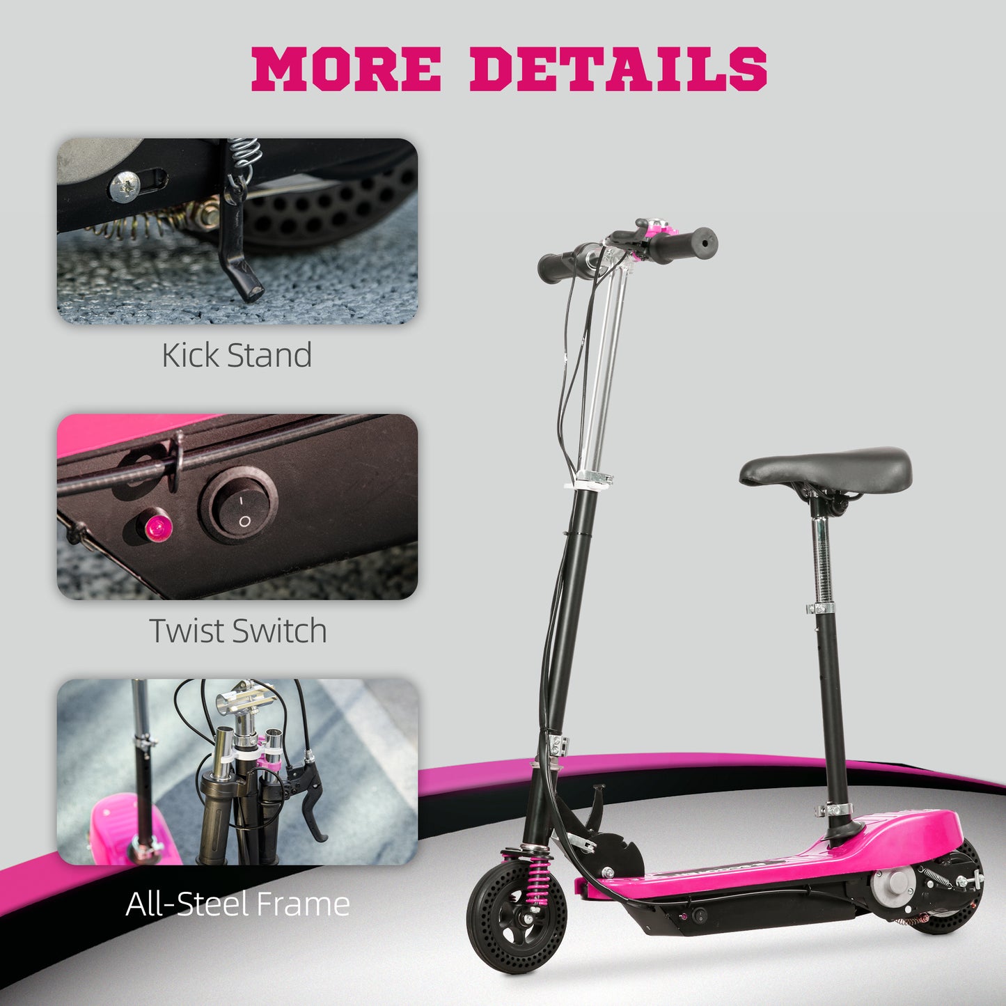 HOMCOM teel Ride on Powered Scooter, Folding E-Scooter with Warning Bell, 15km/h Maximum Speed, for 4-14 Years Old, Pink