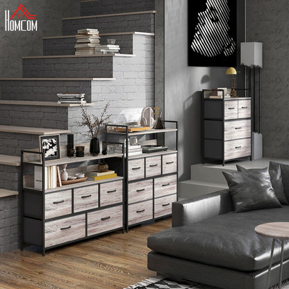 HOMCOM ustic Chest of Seven Fabric Drawers - Grey Wood Effect