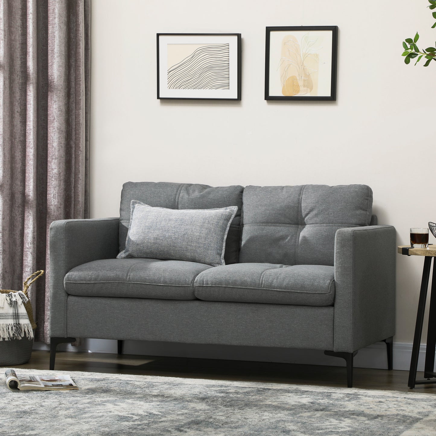 HOMCOM 2 Seater Sofa, with Steel Legs - Grey Fabric