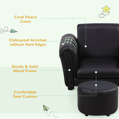 HOMCOM oddler Chair Single Seater Kids Sofa Set, 54 x 42 x 41cm, Kids Sofa with Stool, Black