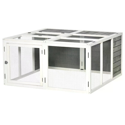 PawHut 48 Inch Rabbit Hutch Rabbit Run Small Animal Guinea Pig House Bunny Cage Hideaway Outdoor with Openable Roof Grey