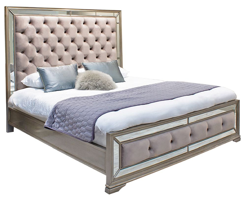 Vida Living Jessica Champagne Mirrored Velvet Bed