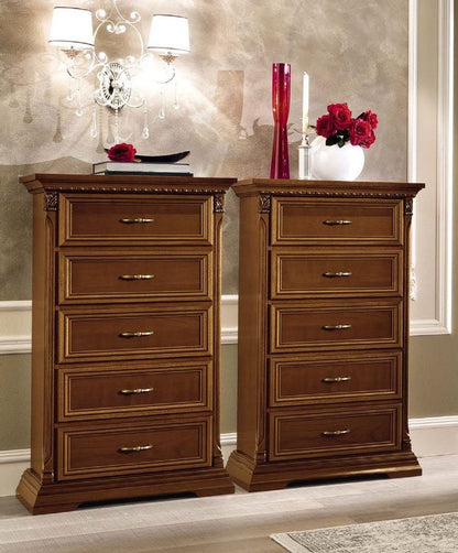 Camel Treviso Night Cherry Wood Italian 5 Drawer Chest