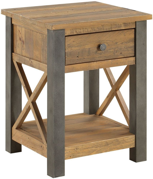 Urban Elegance Reclaimed Wood 1 Drawer Lamp Table