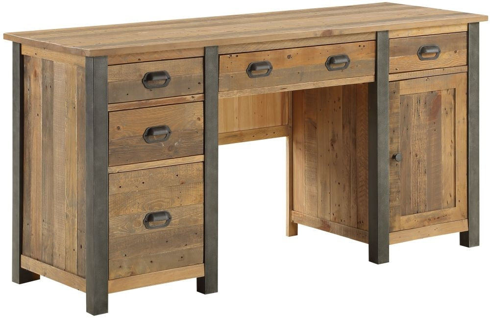 Urban Elegance Reclaimed Wood Twin Pedestal Home Office Desk