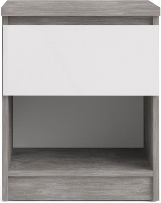 Naia Bedside 1 Drawer 1 Shelf in Concrete and White High Gloss