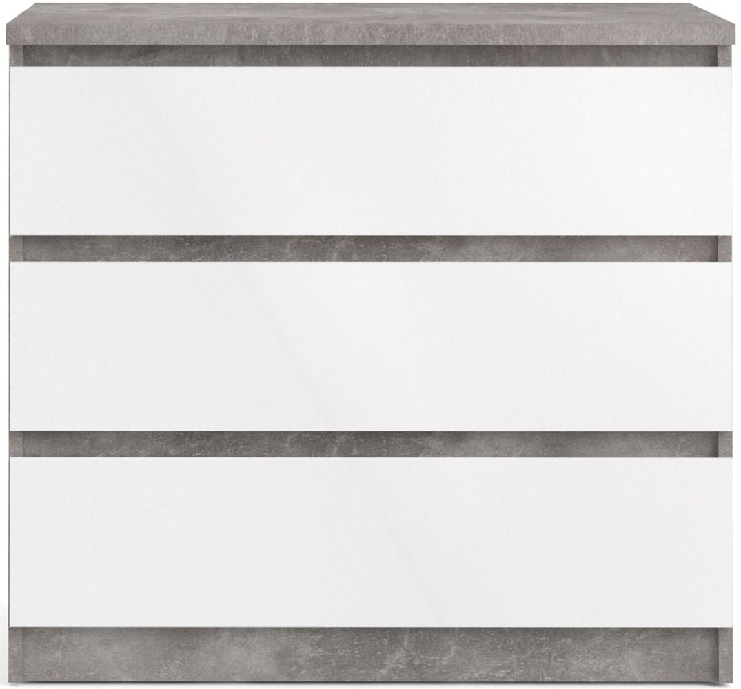 Naia Chest of 3 Drawer in Concrete and White High Gloss