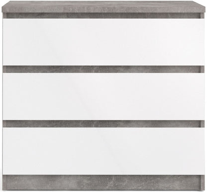 Naia Chest of 3 Drawer in Concrete and White High Gloss